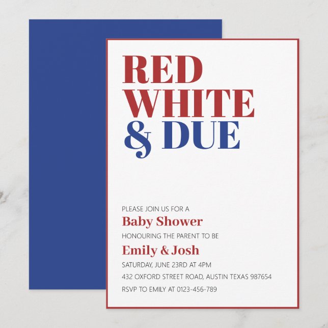 Red White and Due 4th July Baby Shower  Invitation (Front/Back)
