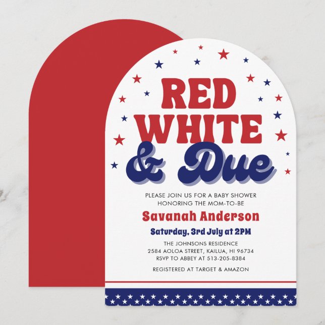 Red, White and Due 4th July Patriotic Baby Shower  Invitation (Front/Back)