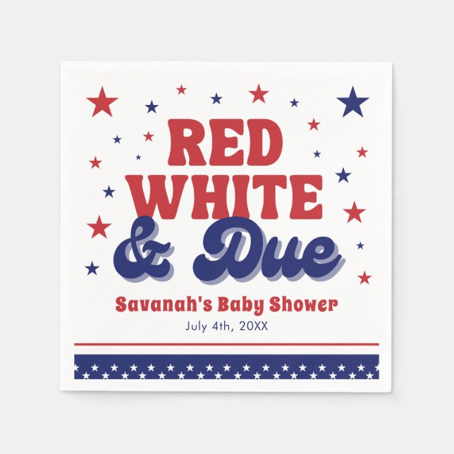 Red, White and Due 4th July Patriotic Baby Shower  Napkin (Front)