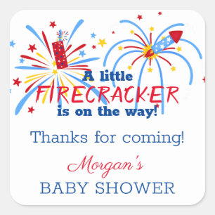 Red White and Due 4th of July Baby Shower Favours Square Sticker