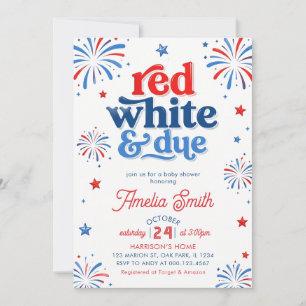Red White and Due 4th of July Baby shower Invitation