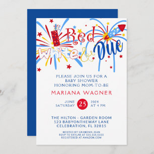 Red White and Due 4th of July Baby Shower Invitation