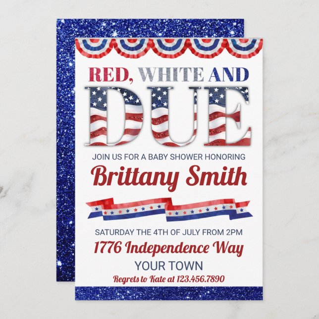 Red White And Due 4th of July Baby Shower Invitation (Front/Back)