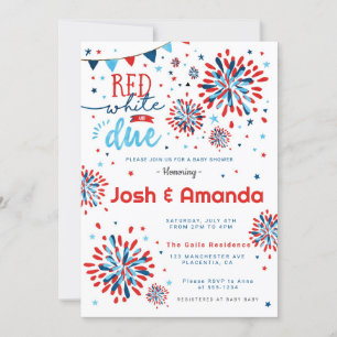 Red white and Due 4th of July Baby Shower Invitation
