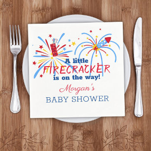 Red White and Due 4th of July Baby Shower Napkin