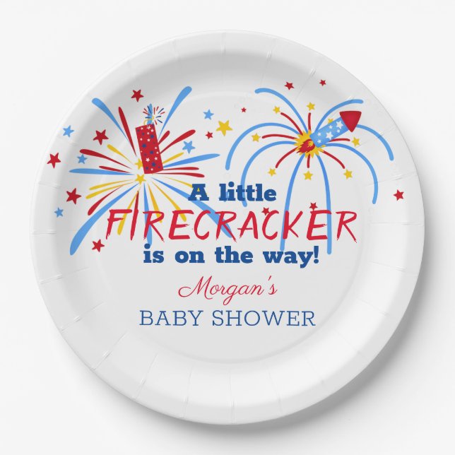 Red White and Due 4th of July Baby Shower Paper Plate (Front)