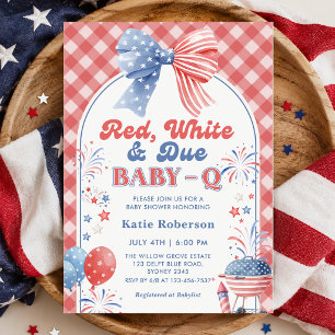 Red White and Due Baby-Q Baby Shower Invitation 