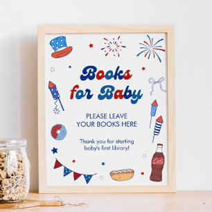 Red White and Due Baby Shower Books for Baby Poster