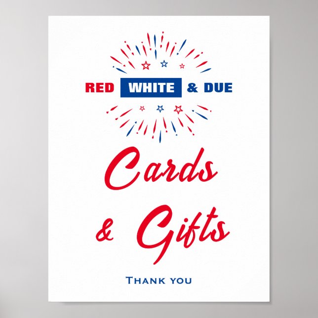 Red White And Due Baby Shower Cards And Gifts Sign (Front)