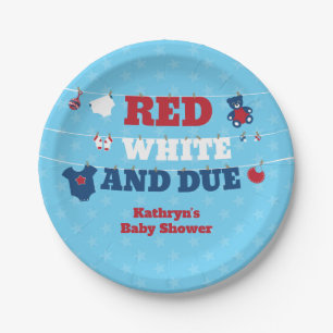 Red White and Due Baby Shower Clothesline July 4th Paper Plate