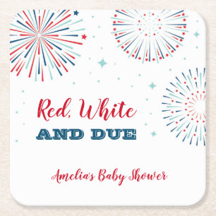 Red, White and Due Baby Shower Coaster