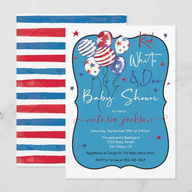 Red White and Due Baby Shower Invitation (Front/Back)