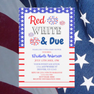 Red, White and Due Baby Shower Invitation