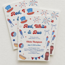 Red White and Due Baby Shower Invitation