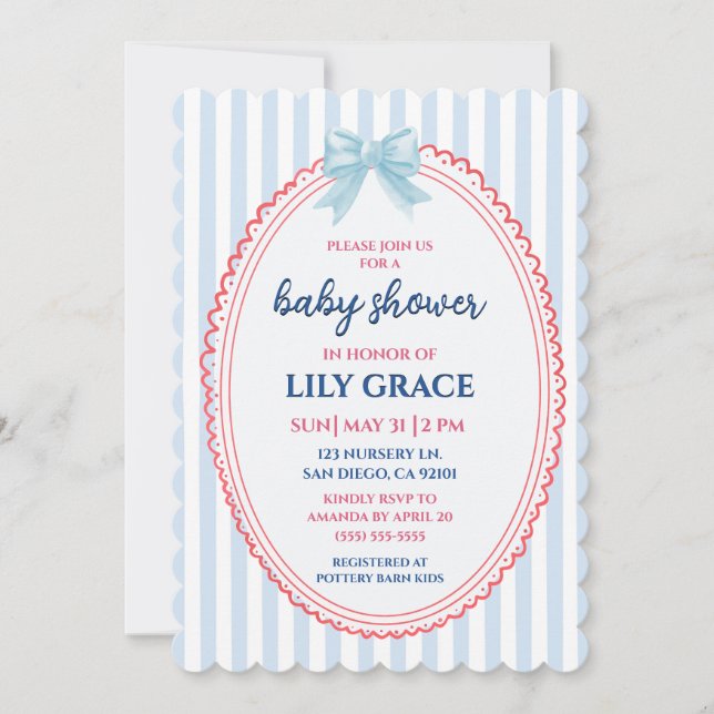 Red White and Due Baby Shower Invitation (Front)