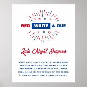 Red White And Due Baby Shower Late Night Diapers Poster