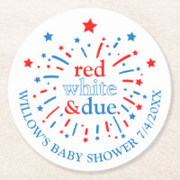 Red White and Due Baby Shower Paper Coasters