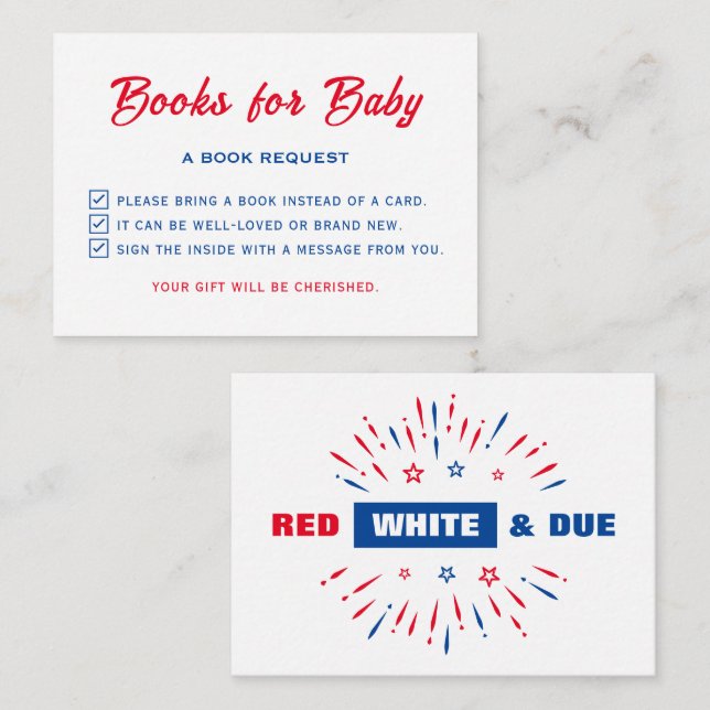 Red White And Due Baby Shower Please Bring A Book Enclosure Card (Front/Back)