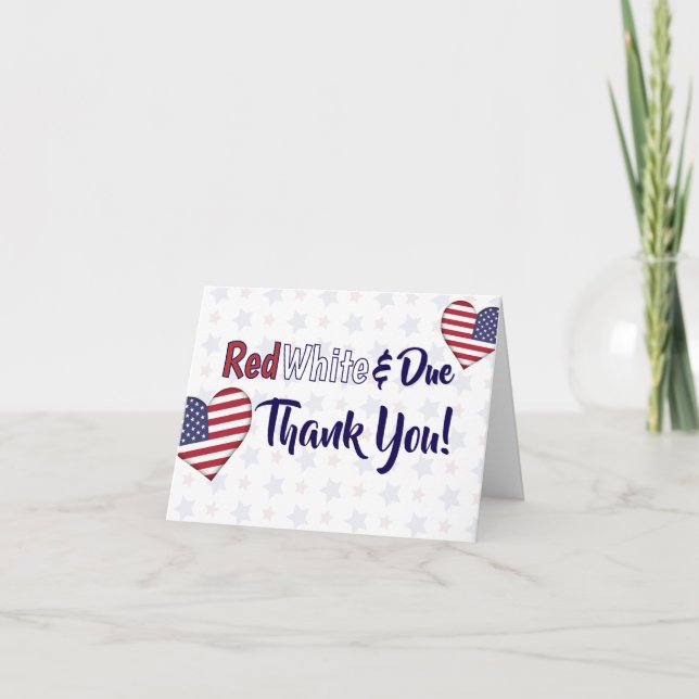 Red White and Due Baby Shower Thank You Card (Front)
