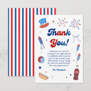 Red White and Due Baby Shower  Thank You Card