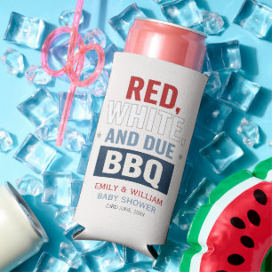 Red White and Due BBQ Baby Shower Seltzer Can Cooler
