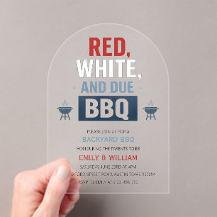 Red White and Due BBQ Modern Baby Shower  Acrylic Invitations