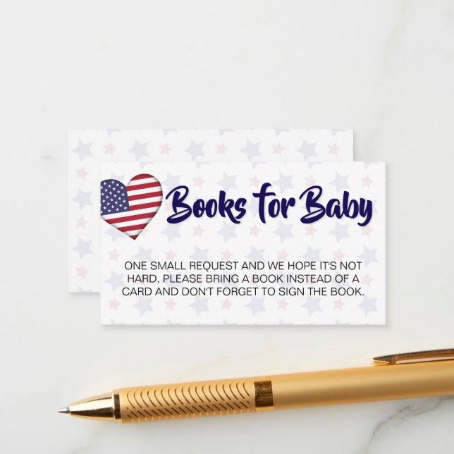 Red White and Due Book Request Baby Shower  Enclosure Card (Front/Back In Situ)