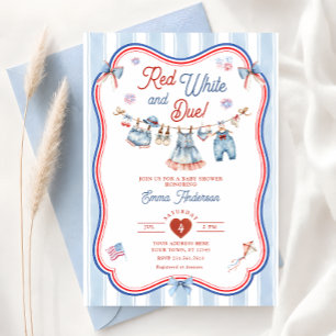 Red White and Due Girl Baby Shower Invitation