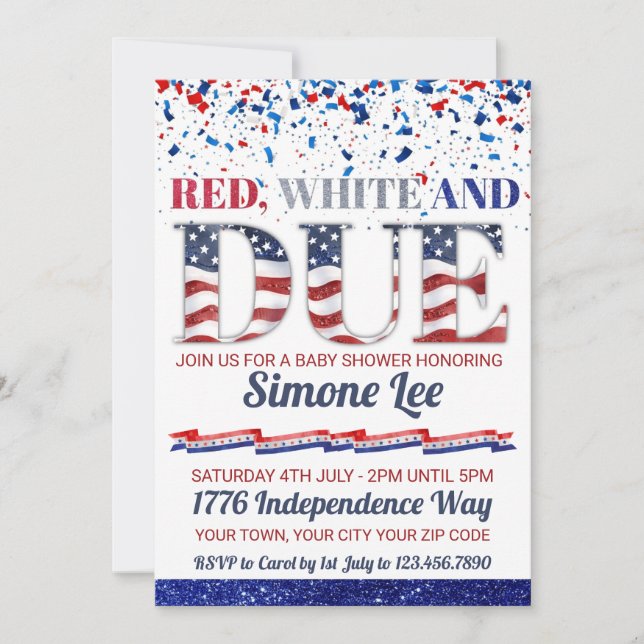 Red White And Due July 4th Baby Shower Invitation (Front)