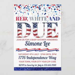 Red White And Due July 4th Baby Shower Invitation