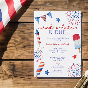 Red White and Due July Fourth 4th baby shower Invitation