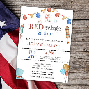 Red White And Due July Fourth 4TH Baby Shower  Invitation