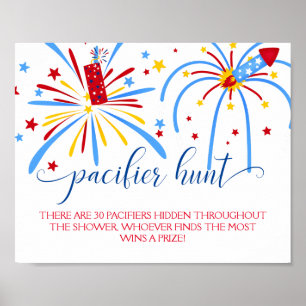 Red White and Due Pacifier Hunt Baby Shower Game Poster