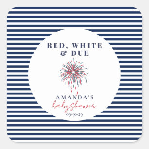 Red White and Due Patriotic Baby Shower  Square Sticker