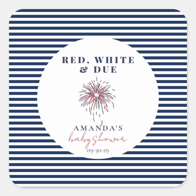 Red White and Due Patriotic Baby Shower  Square Sticker (Front)