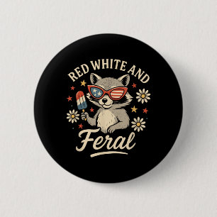Red White And Feral 4th Of July Funny Racoon Kids 6 Cm Round Badge