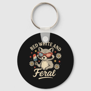 Red White And Feral 4th Of July Funny Racoon Kids Key Ring