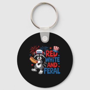 Red White And Feral Cute Racoon Merica Usa Indepe Key Ring