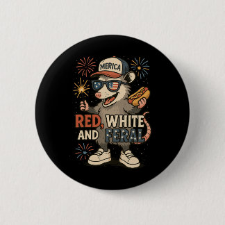 Red White And Feral Fireworks Opossum 4th Of July 6 Cm Round Badge