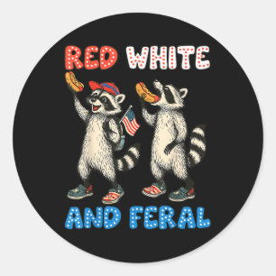 Red White And Feral Funny Cute Racoon 4th Of July Classic Round Sticker