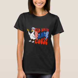 Red White And Feral Funny Goose Hotdog 4th Of July T-Shirt