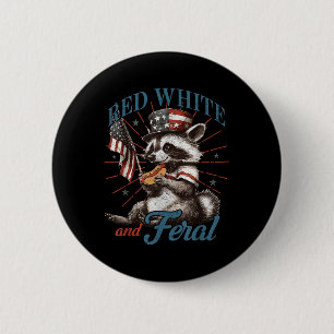 Red White And Feral Funny Racoon 4th Of July Patr 6 Cm Round Badge