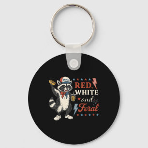 Red White And Feral Funny Racoon 4th Of July Patr Key Ring