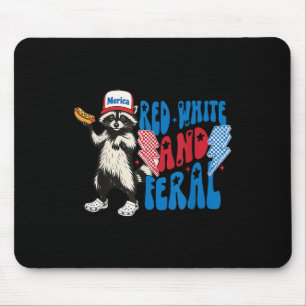 Red White And Feral Funny Racoon 4th Of July Sayi Mouse Mat