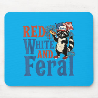 Red White And Feral Funny Racoon America Fourth Mouse Mat
