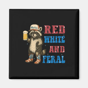 Red White And Feral Funny Racoon Beer 4th Of July Magnet