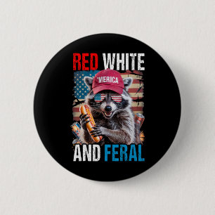 Red White And Feral Funny Racoon Patriotic 4th Of 6 Cm Round Badge