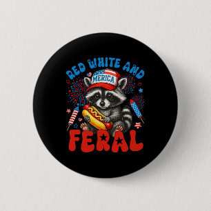 Red White And Feral Funny Racoon Usa 4th Of July 6 Cm Round Badge