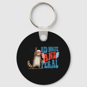 Red White And Feral Funny Trump Racoon 4th Of Jul Key Ring