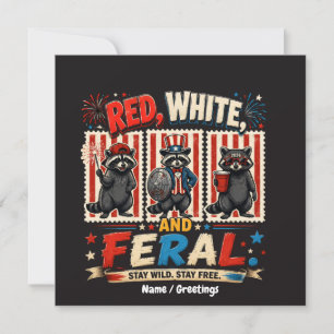 Red White and Feral Patriotic Racoon Party Art Invitation